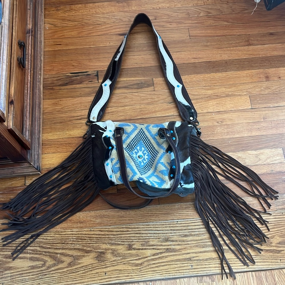 Myra Bag - fringe cross body with shoulder straps - hair on hide